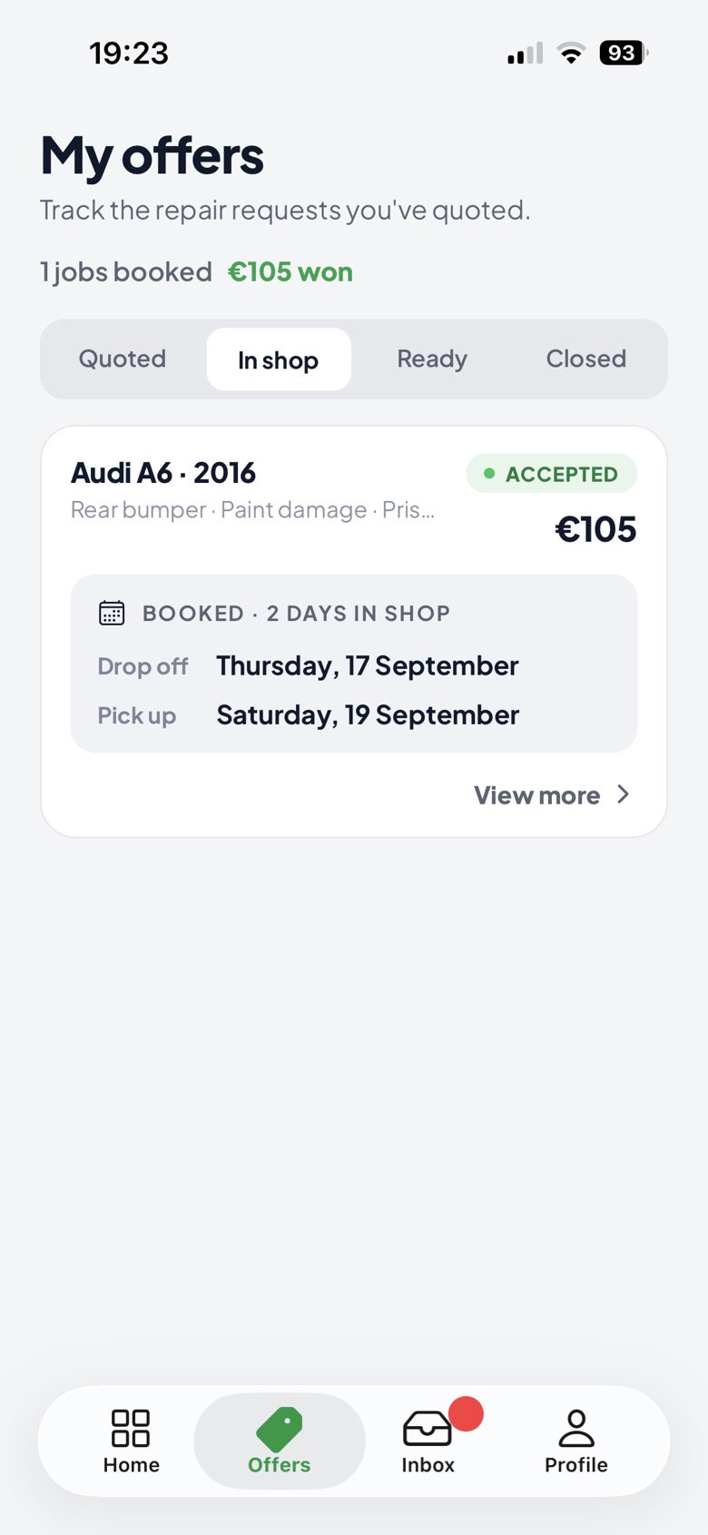 Accepted repair booking and scheduled dates